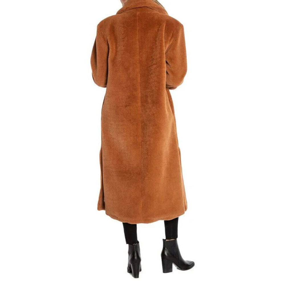 Juicy Couture Women's Brown Teddy Faux-Fur Trench Coat Size Large L - Picture 2 of 2